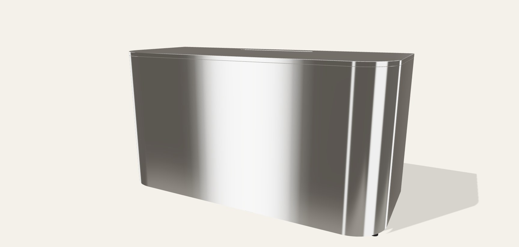 Chrome Mirror booth, front three-quarter view from the 3D model